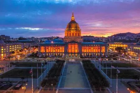 city hall at sunset